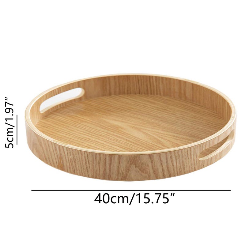 i-lan Multi-Purpose Large Wooden Round 2" High Wall Severing Tray Food Storage Platters Plate with Handles,16 Inch Cocktail Circular Wood Tray for Breakfast, Drinks, Snack, Coffee Table (XL-40cm) - Image 2